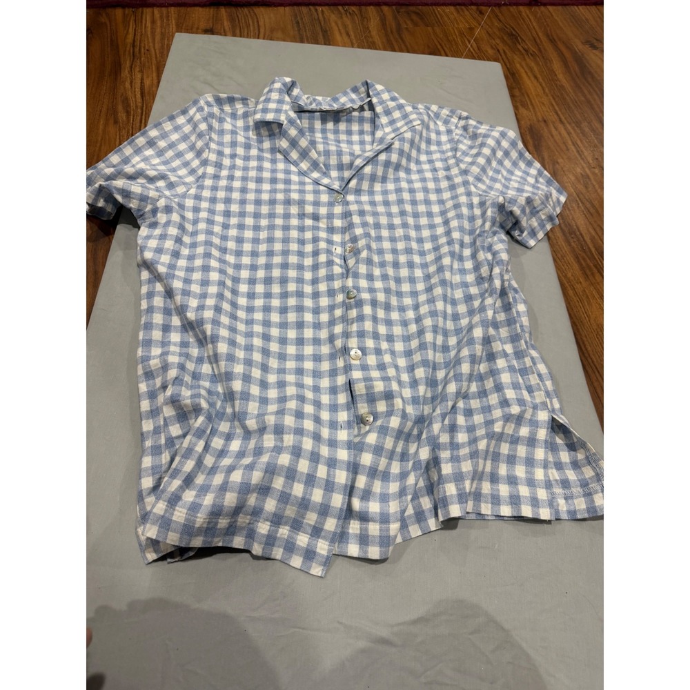 Cottagecore Womens Eccobay Gingham Button Up Top L Blue White